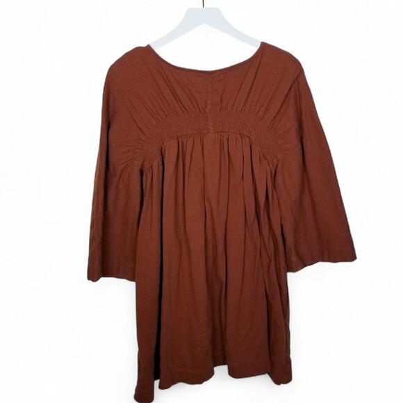 FREE PEOPLE FP BEACH Ruched Pullover Mini Dress OB1239956 Brown - Size Small - Picture 3 of 8